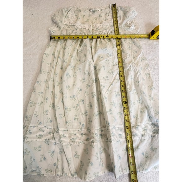 Eileen West Blue Floral Lace Nightgown Short Sleeve Cotton Sleep Dress White - Picture 3 of 3